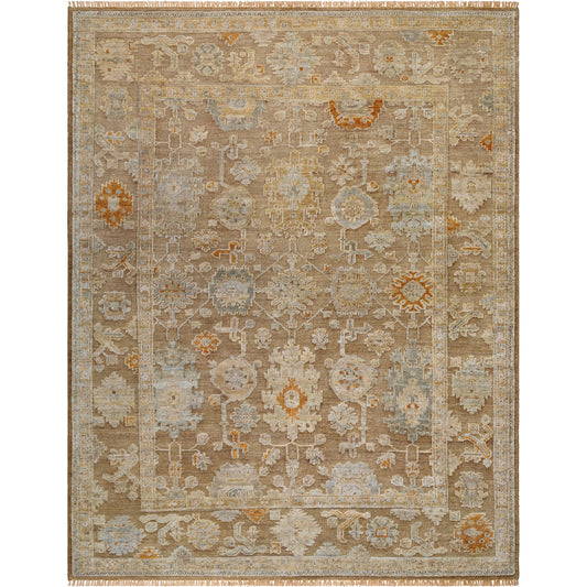 Sinclair Rug - 526602 by Surya in taupe, burnt sienna, sky blue, ivory, goldenrod. Made from wool in a unique style.