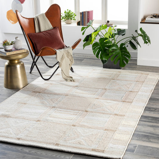 Scandi Rug - 27896 by Surya in tan, beige, cream. Made from 60% viscose, 25% linen, 10% acrylic, 5% wool in a unique style.