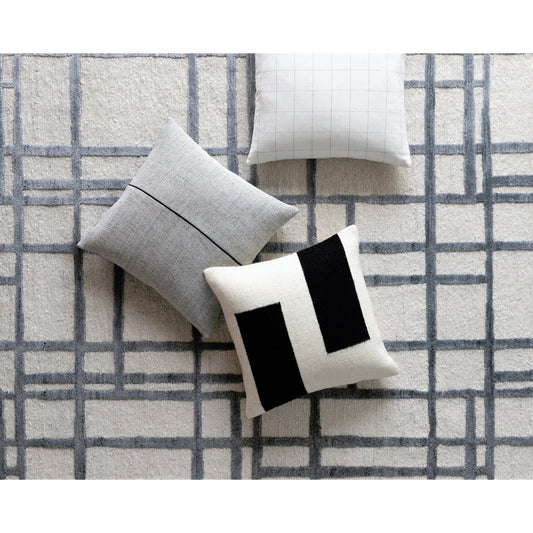 Stitched Linen Pillow - 488472 by Surya in charcoal, ash gray, slate. Made from front: 100% linen, back: 100% cotton in a modern style.