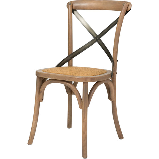 Cross Back Dining Chair by LH Imports. Made from elm, rattan, iron in a modern style.