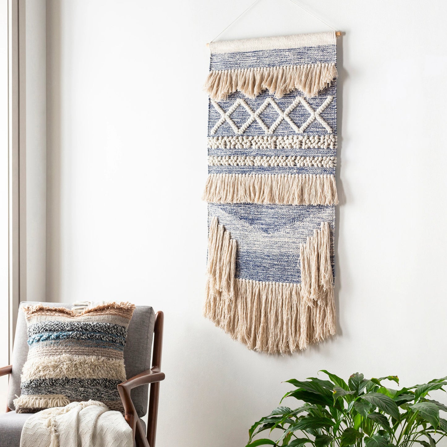 002 SI-1890433 | Lifestyle | Sedona - 24600 by Livabliss in navy, beige. Made from 70% cotton, 15% polyester, 15% wool, 100% wood in a eclectic & global style.