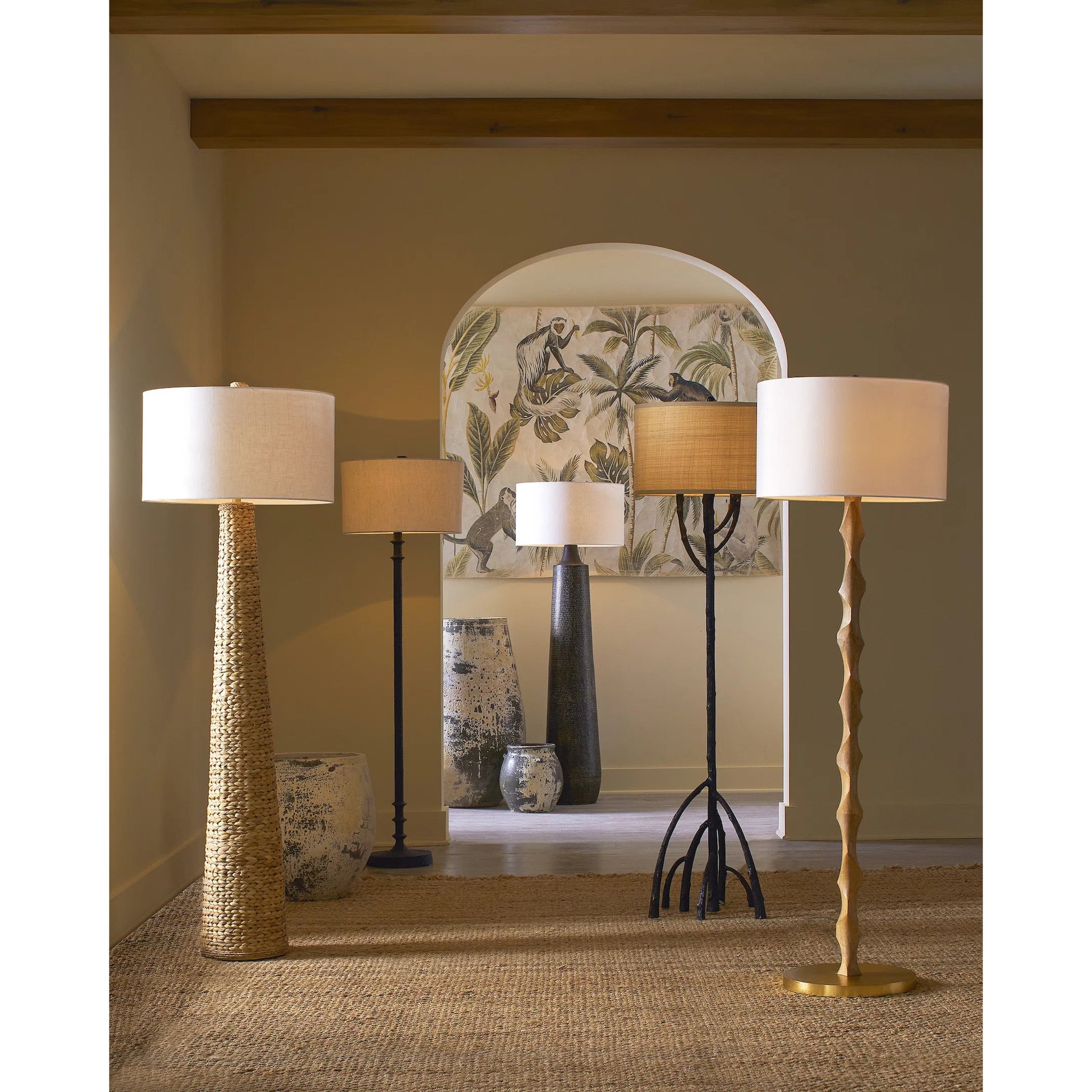 Mangrove Floor Lamp by Currey and Company in bronze. Made from cast aluminum in a cottage & farmhouse style.