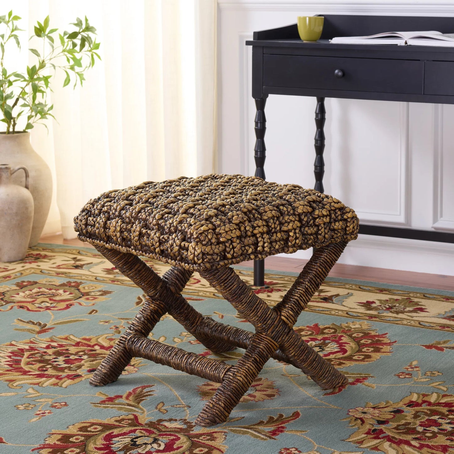 017 SI-2630129 | Lifestyle | Eastern Woven Stool by HedgeApple Essentials. Made from mahogany, foam in a unique style.