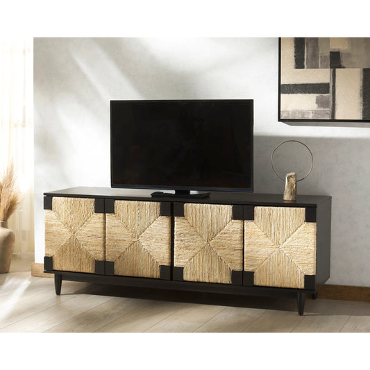 Bremer Banana Stem Media Stand by HedgeApple Essentials. Made from mahogany wood, albasia veneer, manufactured wood in a rustic style.