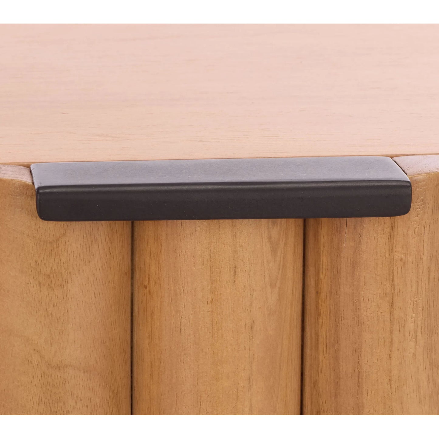 004 SI-2454182 | Closeup | Limestone Fluted Nightstand by HedgeApple Essentials in natural, black. Made from mango wood, veneer, plywood, iron in a transitional style.