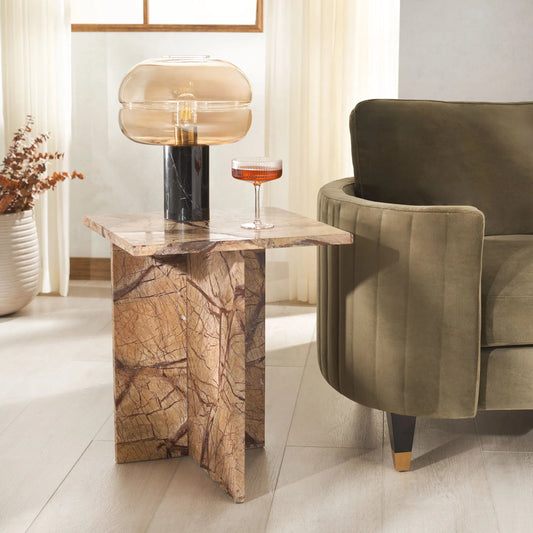 Rockwall 2 Leg Accent Table by HedgeApple Essentials. Made from marble in a rustic style.