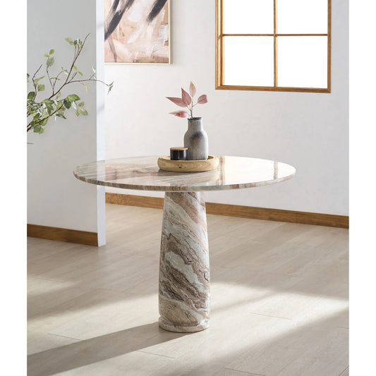 Trivoli Round Dining Table by HedgeApple Essentials in white, brown. Made from manufactured wood, iron, marble in a modern style.