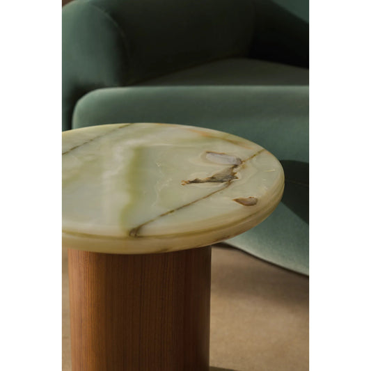 Cape Verde Accent Table by Caracole in retro walnut. Made from asian hardwood, stone, walnut in a modern style.
