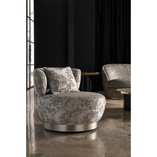 Celeste Swivel Chair by Caracole in whisper of gold, charcoal leaf. Made from birch, metal in a modern style.