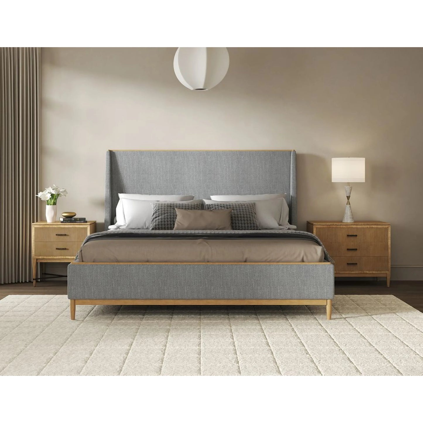 004 SI-2447956,SI-2447957 | Lifestyle | Loft Upholstered Bed by A.R.T. Furniture in gray and natural maple. Made from poplar, rubberwood in a transitional style.