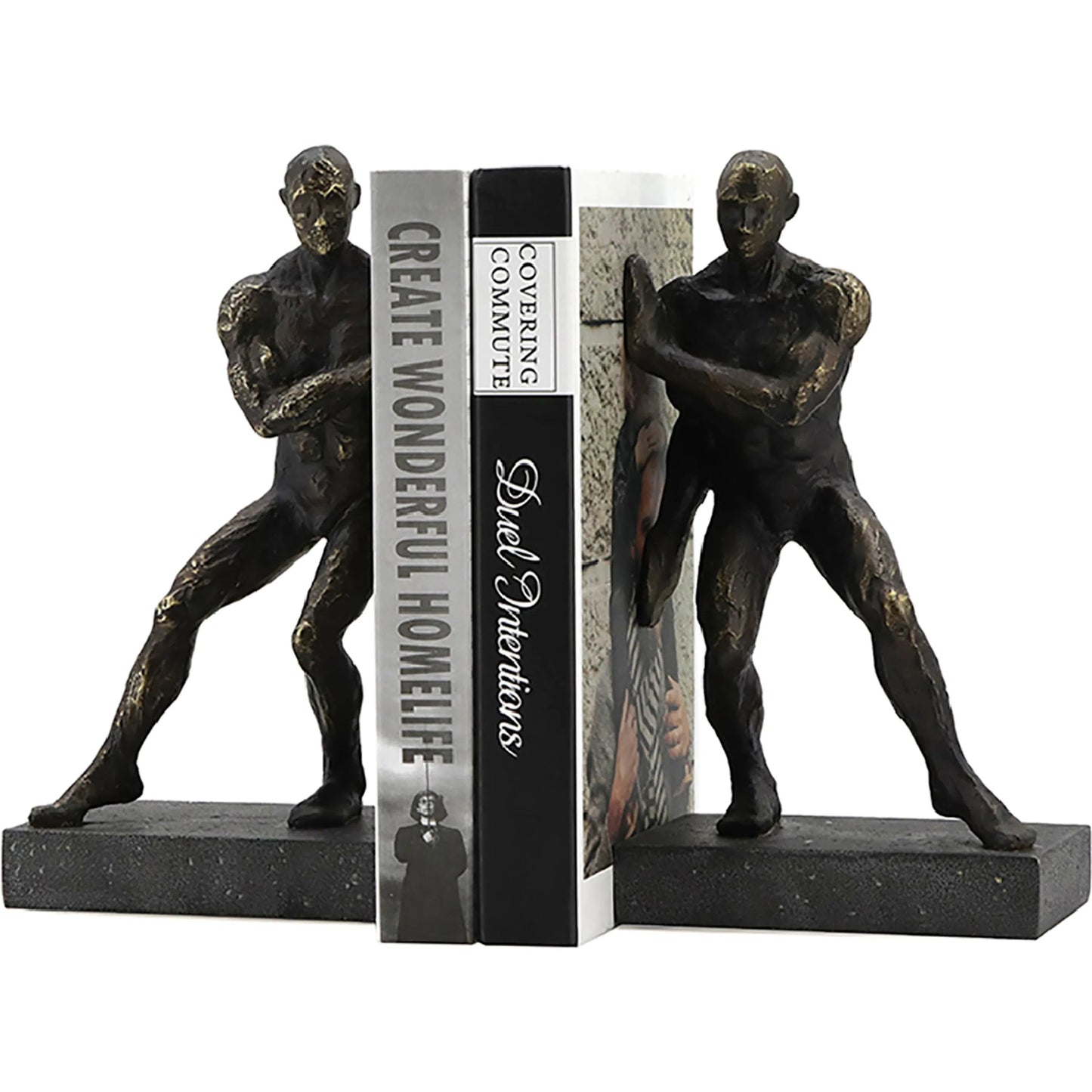 004 SI-2448938 | Additional Silo | Pushing Men Bookends by Zentique in rustic dark bronze. Made from resin in a unique style.