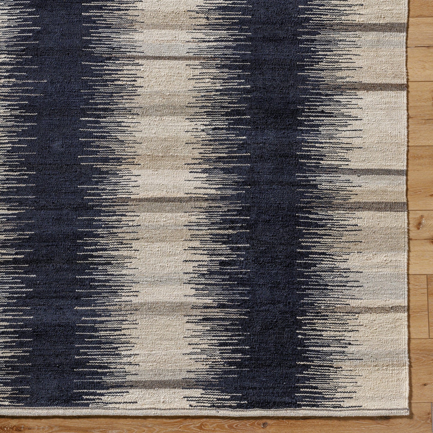 005 SI-2051899,SI-2051900,SI-2051901,SI-2051902 | Closeup | Stockholm Rug - 488286 by Surya in midnight blue, charcoal, taupe, ivory. Made from face: 80% wool, 20% cotton, warp: 20% cotton in a unique style.