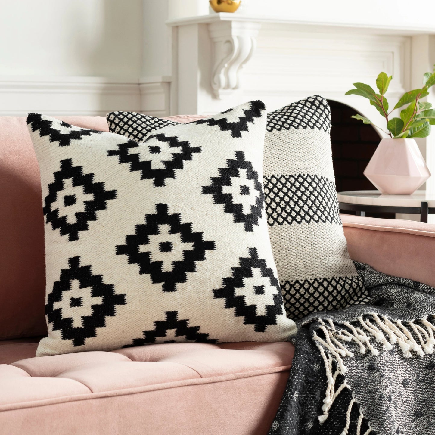 003 S-348496,S-348497 | Lifestyle | Shiprock Pillow - 32963 by Livabliss in cream, black. Made from 80% wool, 20% cotton, 100% cotton in a eclectic & global style.