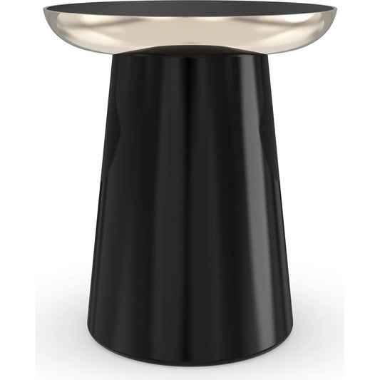 Umbra Side Table by Caracole in whisper of gold, piano black. Made from poplar, mirror, metal in a modern style.