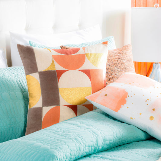 Sonja Pillow - 23611 by Surya in brick red, oatmeal. Made from 80% cotton, 20% linen in a modern style.