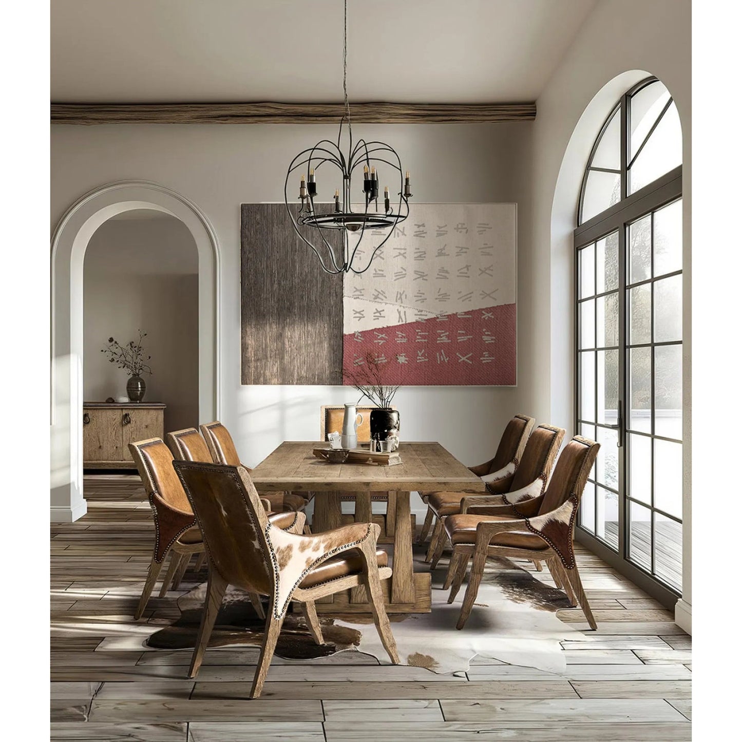004 SI-2535712 | Lifestyle | Echo Canyon Rectangular Dining Table 96" by Jonathan Charles in faded oak. Made from main oak veneer in a unique style.