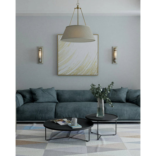 Lytham Pendant by Currey and Company in antique gold leaf, white. Made from wrought iron, fabric in a traditional style.