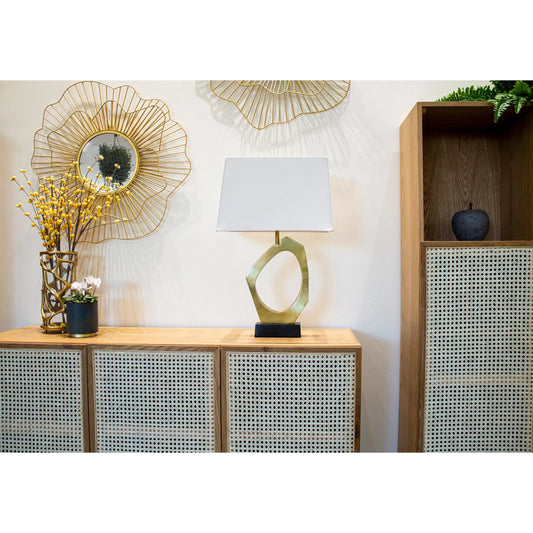 Skye Celestial Lamp by LH Imports in brass, black, off white and brass. Made from iron, aluminium, cotton in a unique style.