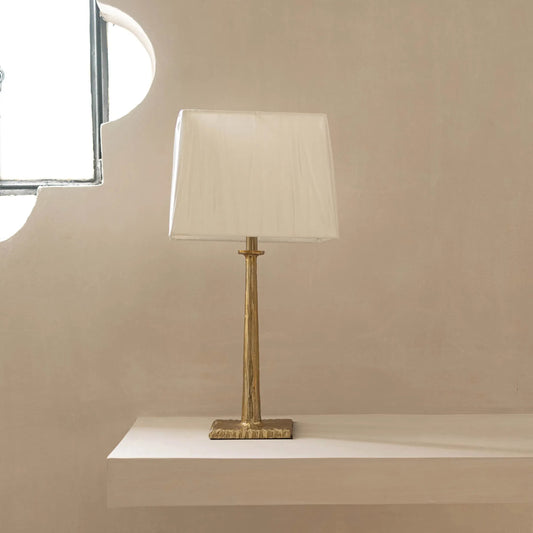 Elite Table Lamp by LH Imports in brass, off white and antique brass. Made from aluminum, linen in a unique style.