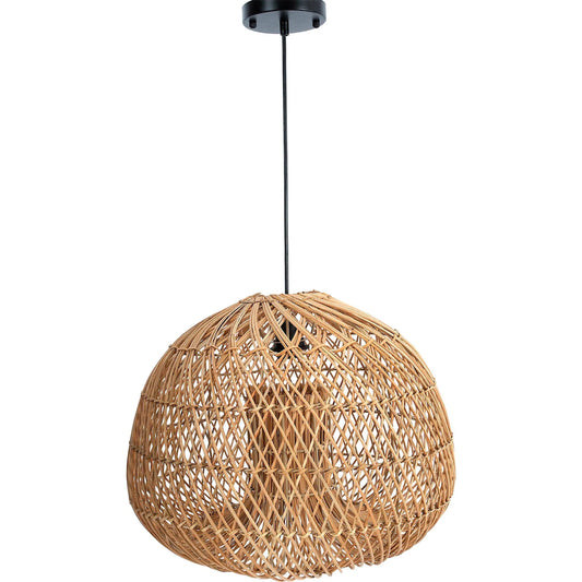 Dome Chandelier by LH Imports in brown and natural, black. Made from rattan, iron in a rustic style.