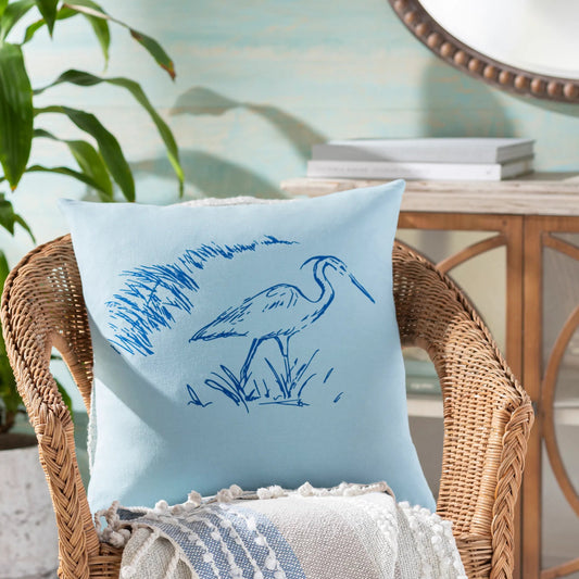 Sea Life Pillow - 29146 by Surya in ice blue, dark blue. Made from 100% cotton in a coastal style.