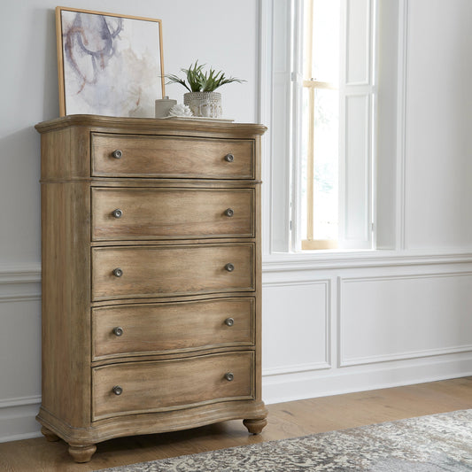 Weston Hills Chest by Pulaski Furniture in flax seed. Made from hardwood solids, hickory veneers in a traditional style.