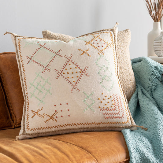 Sambramba Indoor/Outdoor Pillow by Surya in white, mustard. Made from 100% cotton in a eclectic & global style.