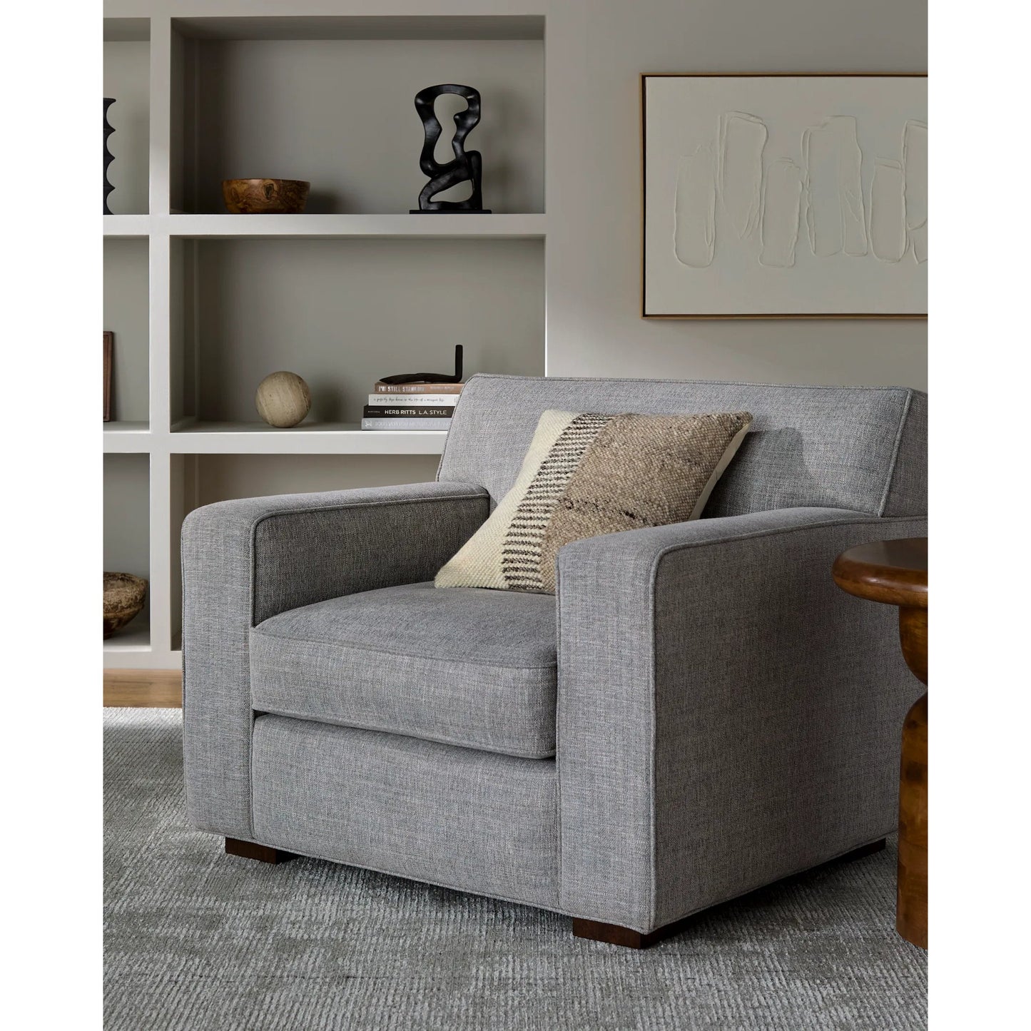 002 SI-2169229 | Lifestyle | Smith Armchair - 539336 by Surya in base: brown and stained. Made from polyester, poplar, plywood, rubber wood, polyurethane foam, duck feathers in a modern style.