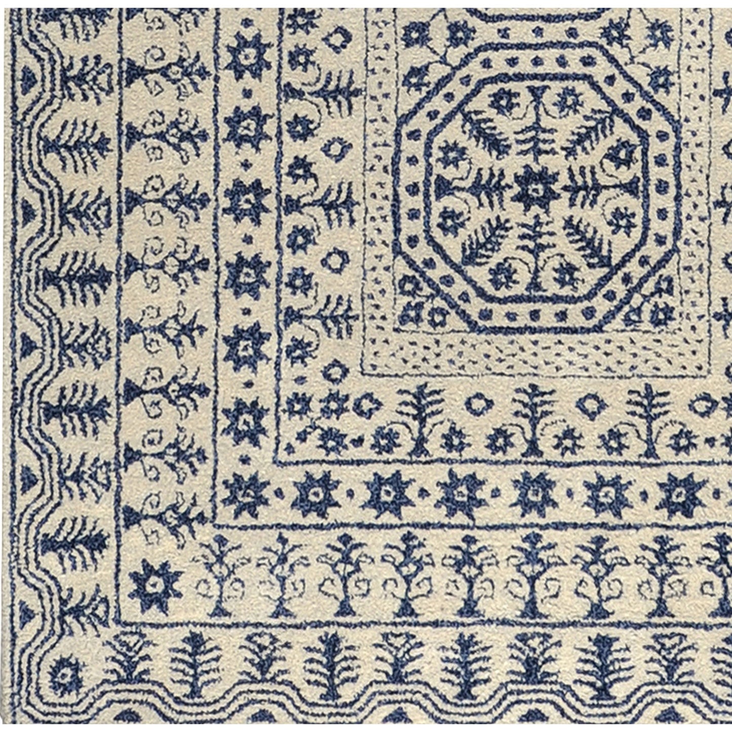 005 18532-43894,18532-9850,18532-9853 | Closeup | Smithsonian Rug - 1583 by Surya in blue, beige. Made from 100% new zealand wool in a unique style.