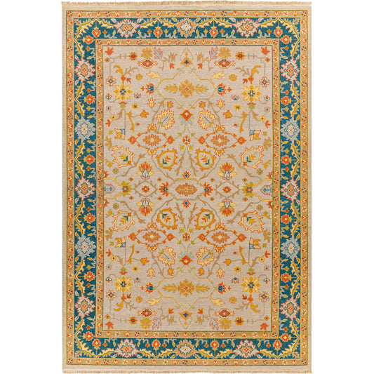 001 SI-1890795,SI-1890796,SI-1890799,SI-1890800,SI-1890802 | Primary Silo | Soumek Rug - 29995 by Surya in teal, burnt orange, mustard, ice blue, tan, beige. Made from 70% wool, 30% viscose in a unique style.
