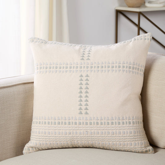 Sancha SNH01 Pillow by Jaipur Living in cream, light blue. Made from 100% cotton in a modern style.