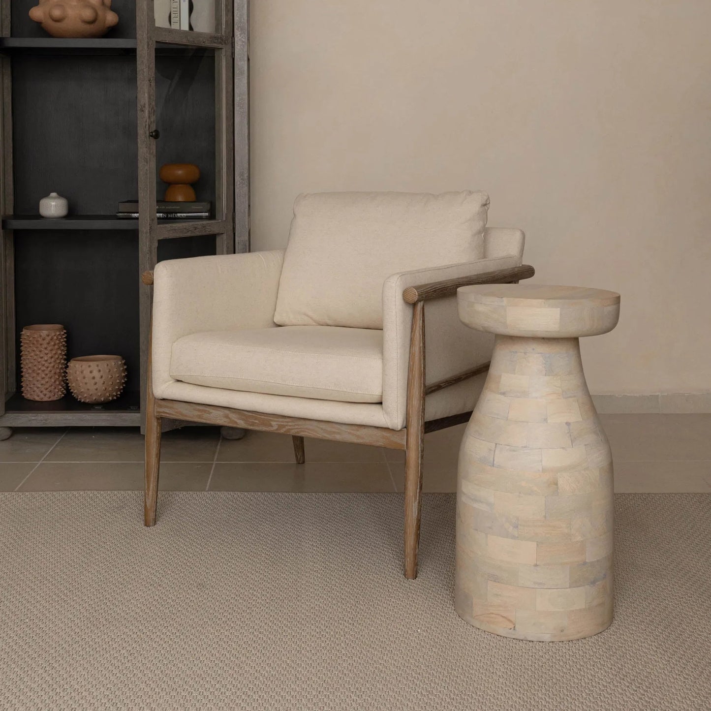 017 SI-2325265 | Lifestyle | Bronte Club Chair by LH Imports in beige and brown. Made from ash wood, polyester, foam polyester fibre in a transitional style.