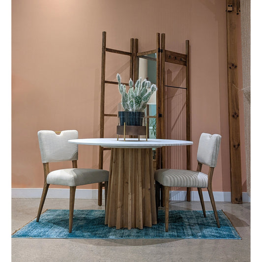 Luella Dining Chair by LH Imports in sandy beige/cool brown legs and brown. Made from ash, pu foam, polyester fiber, polyester in a modern style.