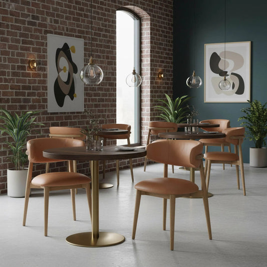 Milo Dining Chair by LH Imports in hazelnut and natural. Made from top grain leather, pu foam, polyester fiber, ash wooden frame in a traditional style.