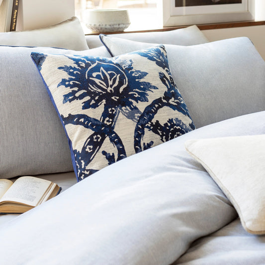 Sanya Bay Pillow - 21387 by Livabliss in bright blue, navy, white. Made from 100% polyester, 100% cotton in a traditional style.
