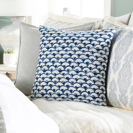 Sanya Bay Pillow - 32492 by Surya in navy, ivory, ink blue. Made from 100% polyester, 100% cotton in a modern style.