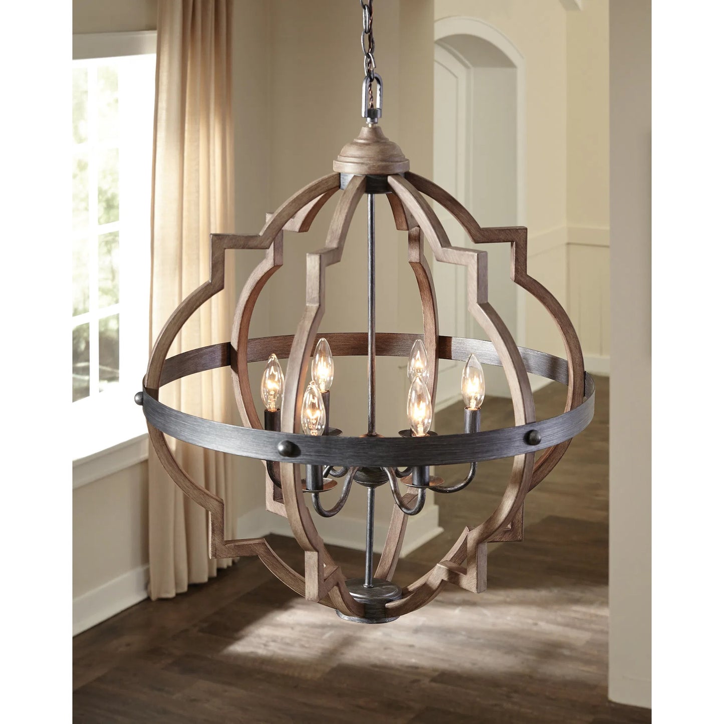 005 SI-2240379 | Lifestyle | Socorro Six Light Hall / Foyer by Visual Comfort & Co. in stardust. Made from steel in a traditional style.