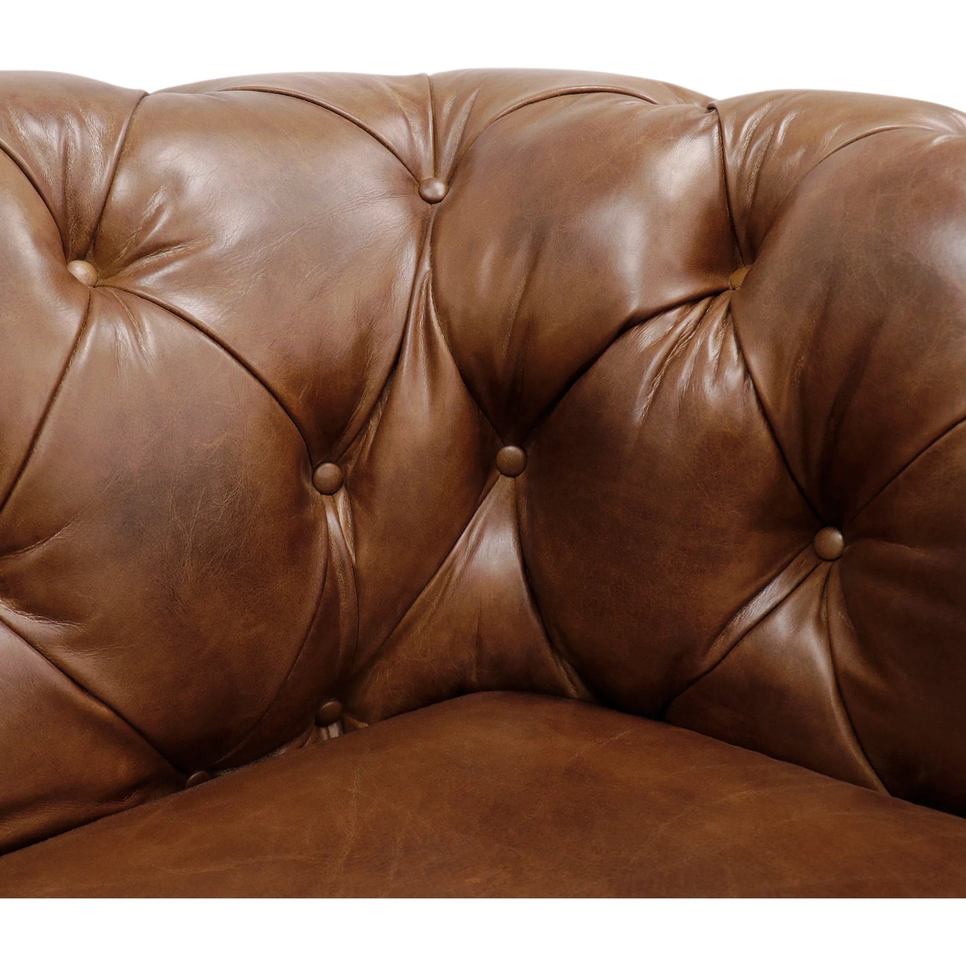 Paris Club Chesterfield Sofa by Pasargad Home in brown. Made from top grain vintage cigar finish leather in a transitional style.