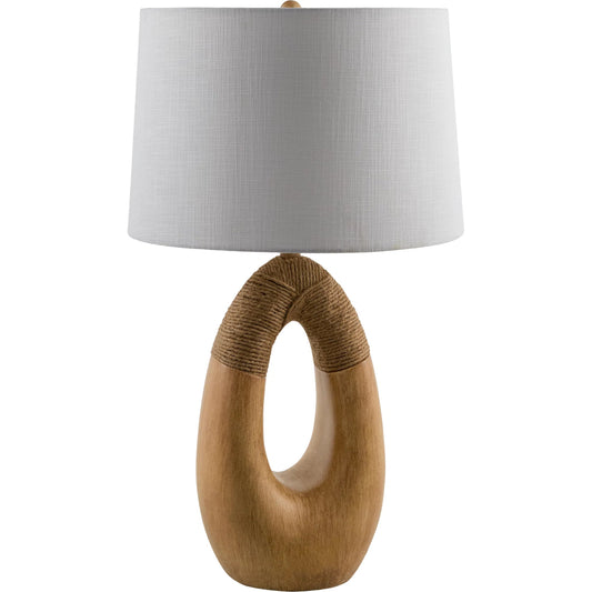 Sokade Accent Table Lamp by Livabliss in body: brown; shade: white; finial: brown; harp: metallic - gold; cord: translucent and paintedpainted. Made from resin, linen, plastic in a transitional style.