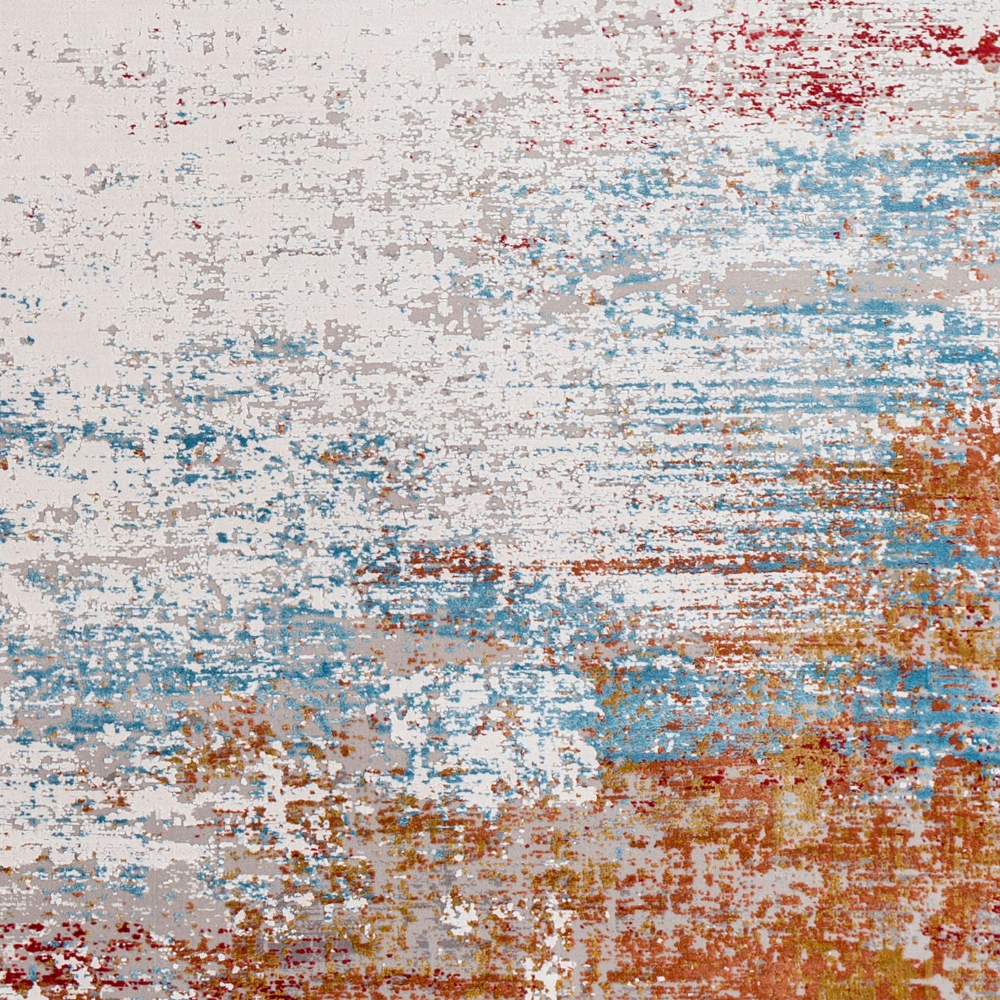 006 102421-41778,102421-41779,SI-1863542,SI-1863545 | Closeup | Solar SOR-2303 Rug by Surya in orange, saffron, red, sky blue, white, gray. Made from 70% viscose, 30% acrylic in a unique style.