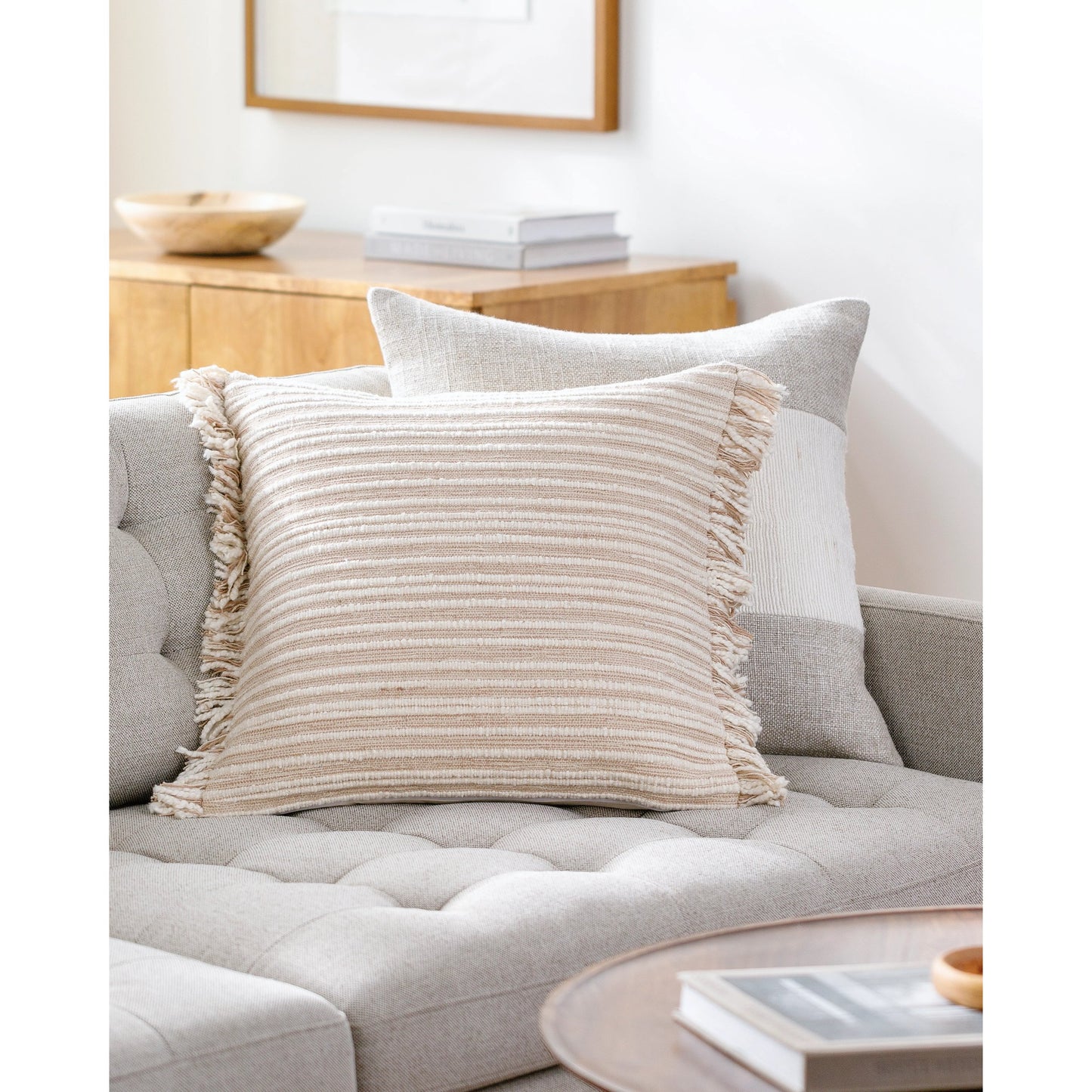 003 SI-2099841,SI-2099842,SI-2099844,SI-2099845,SI-2099847,SI-2099848 | Lifestyle | Seraphina Pillow - 523936 by Surya in tan, white. Made from cotton in a modern style.