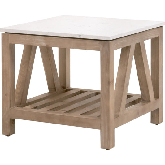 Spruce End Table by Essentials For Living. Made from solid pine wood, solid quartz in a coastal style.