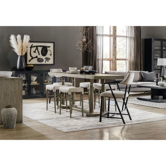 Linville Falls Green Valley Counter Stool by Hooker Furniture in beige and remington porcelain, mink. Made from fabric, nailheads in a modern style.