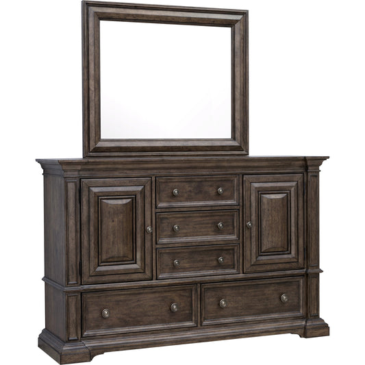 001 SI-2143487 | Primary Silo | Woodbury Cabinet Dresser & Mirror Set by Pulaski Furniture in cowboy boots brown. Made from rubberwood in a traditional style.