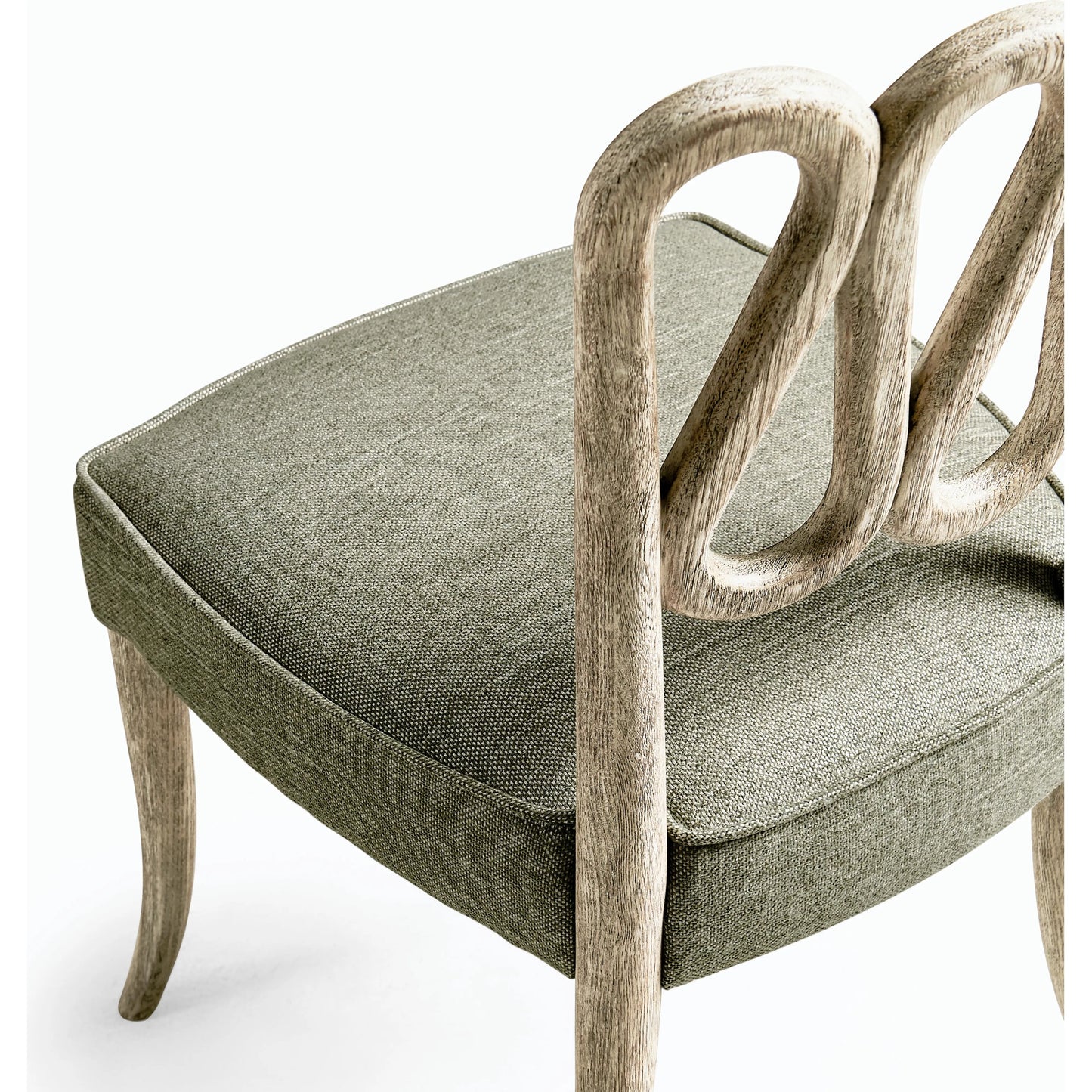 007 SI-2186345 | Closeup | Ampney Side Chair (Set of 2) by Jonathan Charles in light brown and washed grey oak. Made from oak, foam, fabric in a traditional style.