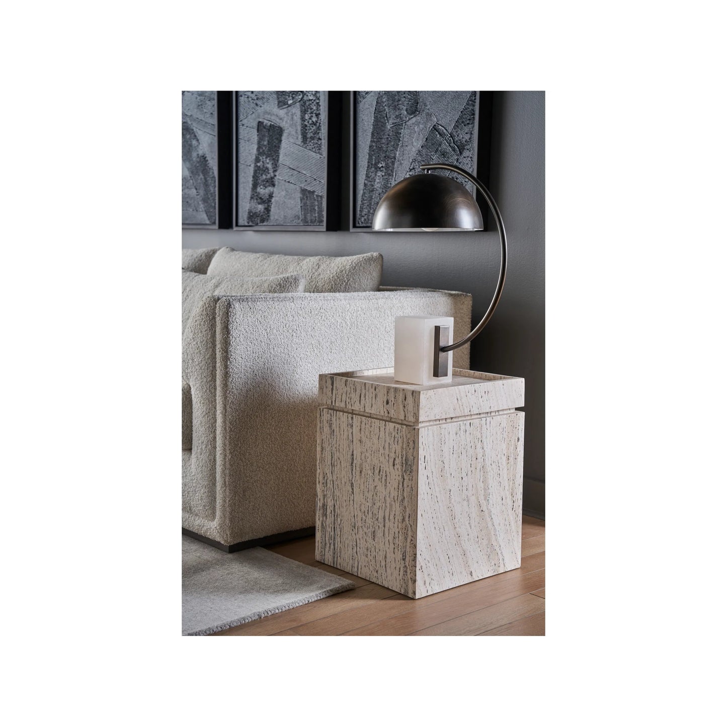 003 SI-2195615 | Closeup | Modern Daxton Accent Table by Universal Furniture in white travertine. Made from unique in a unique style.