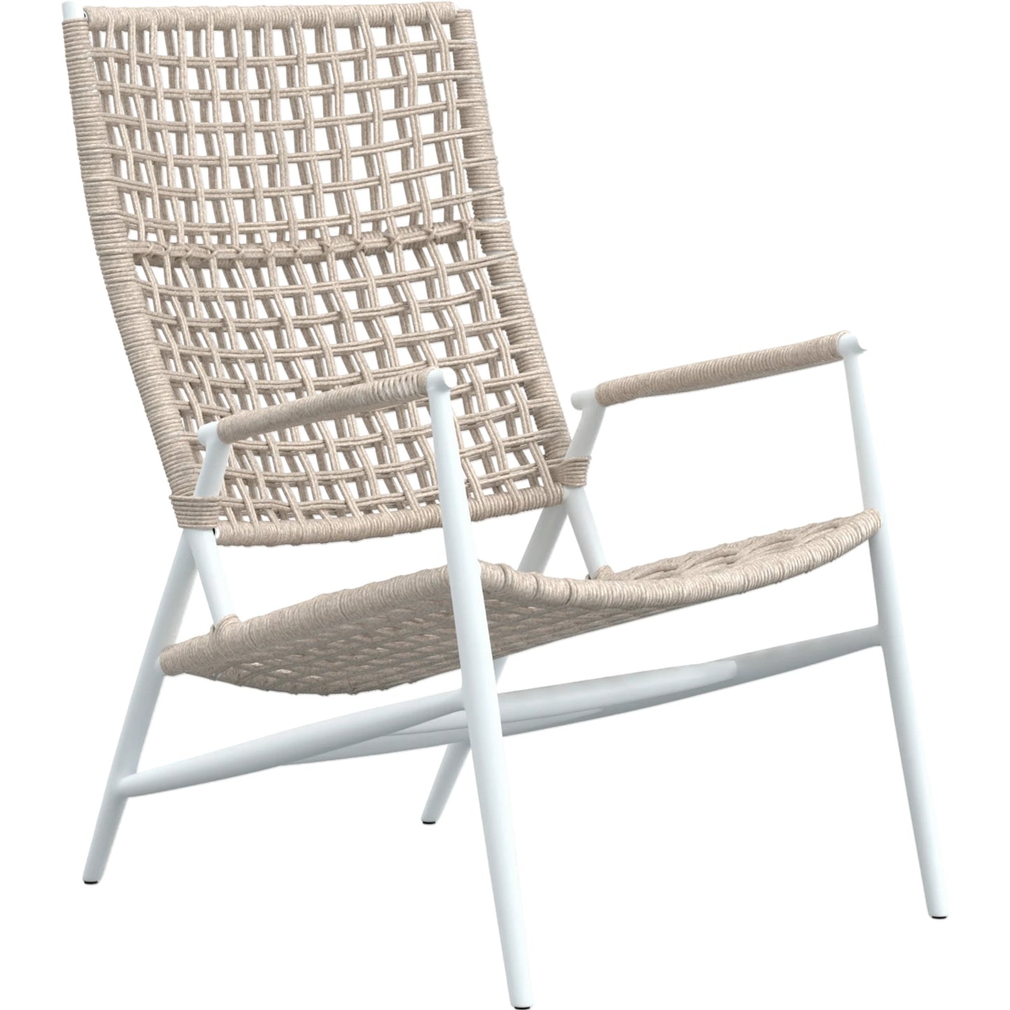 001 SI-2167187 | Primary Silo | Bahia Outdoor Highback Accent Chair by Sunset West in frost. Made from aluminum / olefin rope in a coastal style.