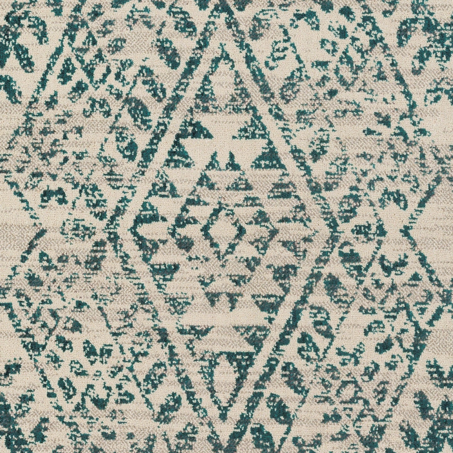 004 84630-33574 | Closeup | Stretto Rug - 17487 by Livabliss in gray, teal, ivory. Made from 50% polyester, 50% wool in a unique style.
