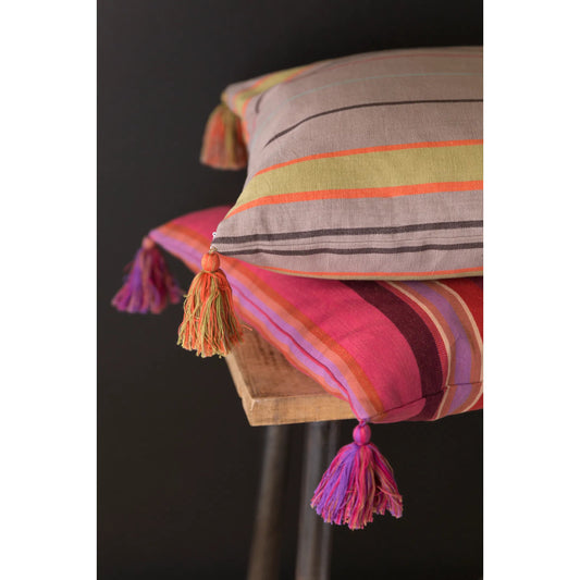 Stadda Stripe Pillow - 13427 by Surya in lilac, red, camel, burgundy, peach, rose. Made from 100% cotton in a traditio