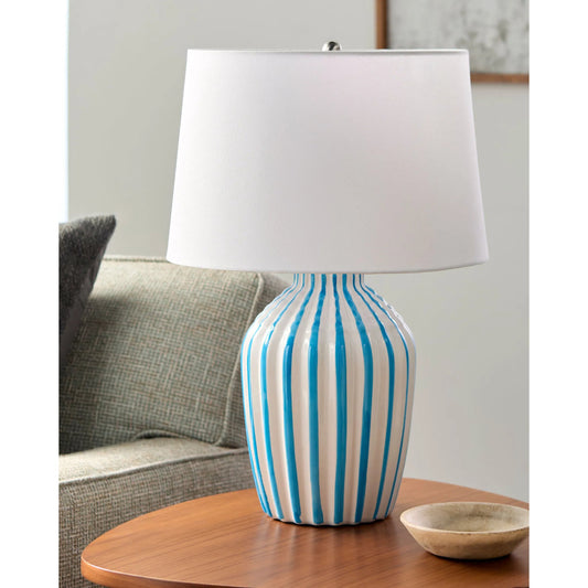 Stratos Accent Table Lamp by Livabliss in metallic, glazed. Made from ceramic, linen, polyester, iron in a modern style.